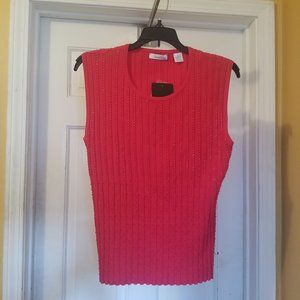 Beaded Knit Tank Top, Red, M